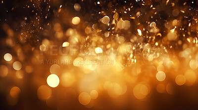 Gold glitter glow particle bokeh background. Festive celebration wallpaper concept