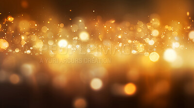 Buy stock photo Gold glitter glow particle bokeh background. Festive celebration wallpaper concept