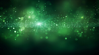 Buy stock photo Green glitter glow particle bokeh background. Festive celebration wallpaper concept