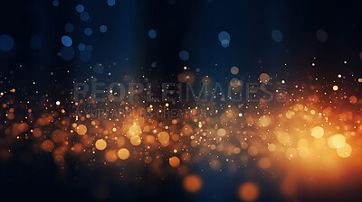 Buy stock photo Gold glitter glow particle bokeh background. Festive celebration wallpaper concept