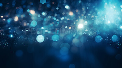 Buy stock photo Blue glitter glow particle bokeh background. Festive celebration wallpaper concept