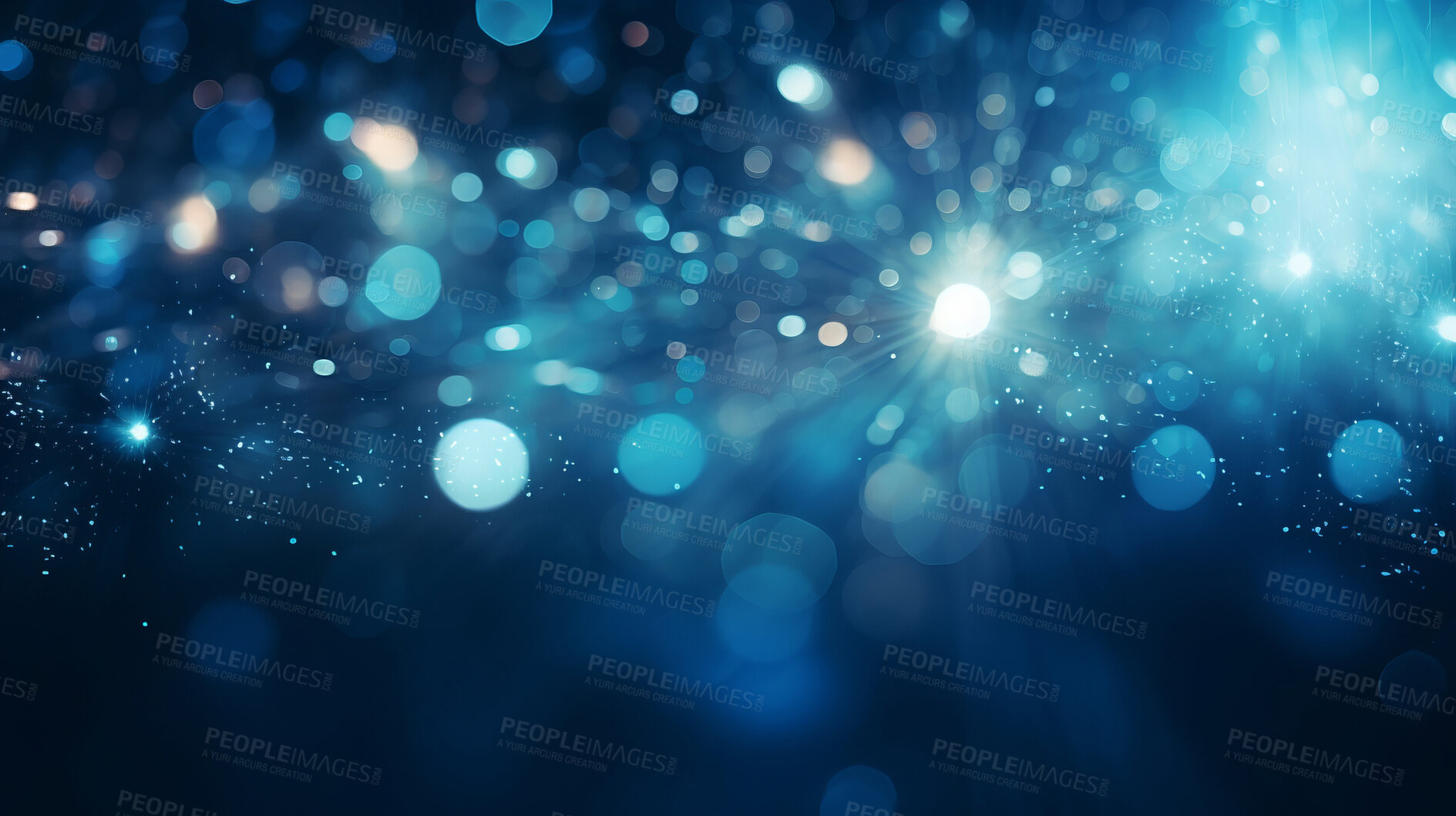 Buy stock photo Blue glitter glow particle bokeh background. Festive celebration wallpaper concept