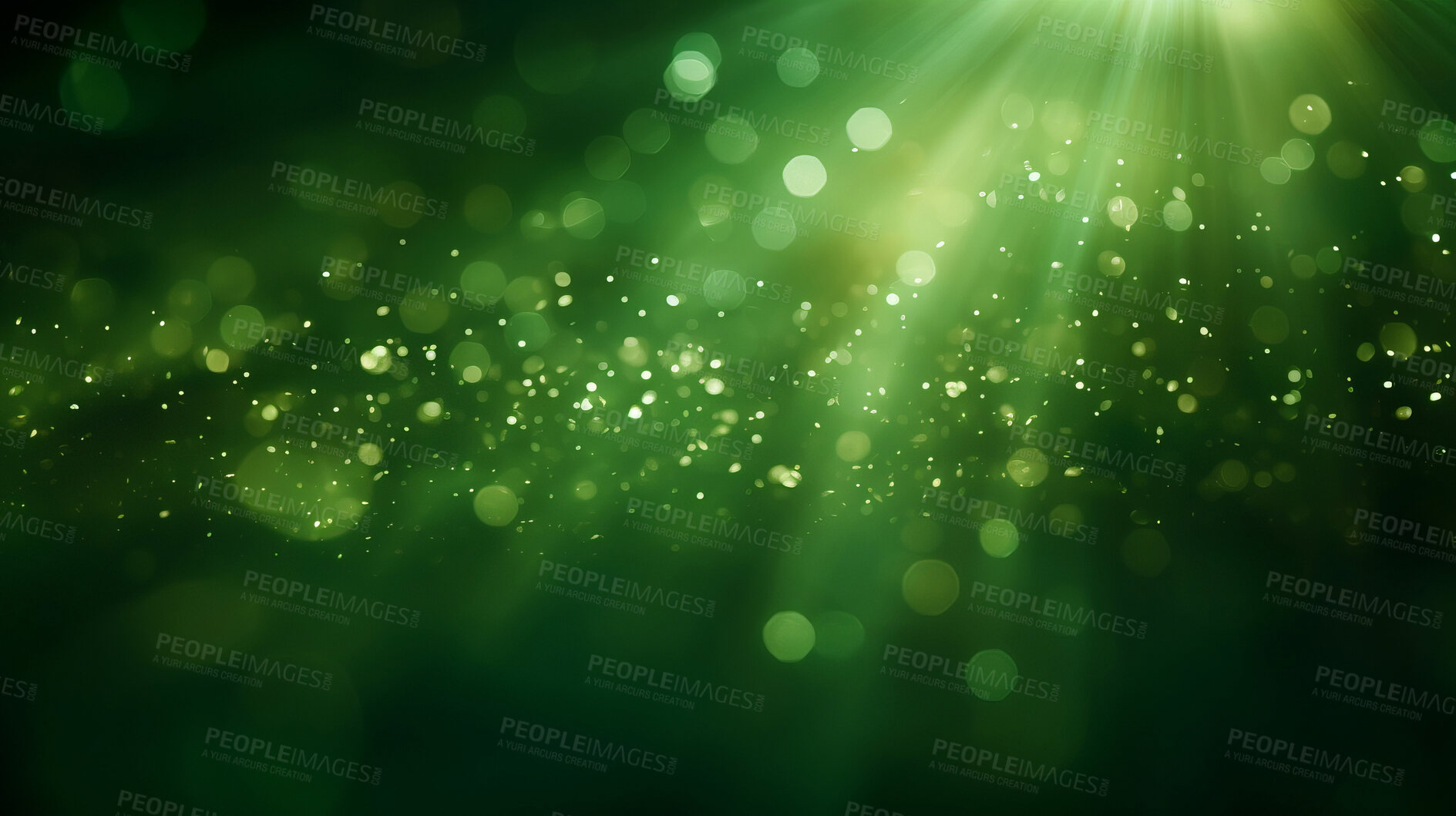 Buy stock photo Green glitter glow particle bokeh background. Festive celebration wallpaper concept