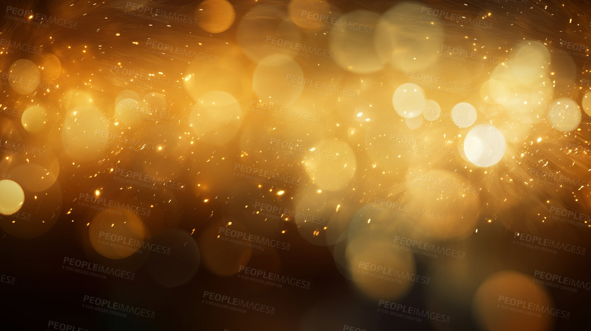 Buy stock photo Gold glitter glow particle bokeh background. Festive celebration wallpaper concept