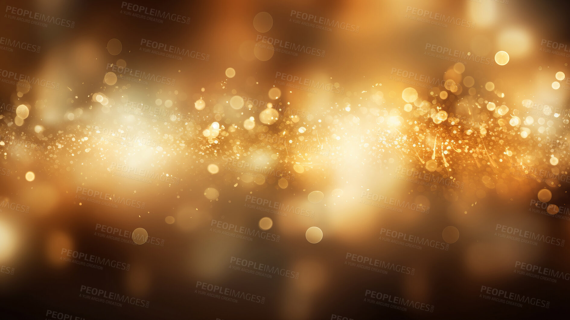 Buy stock photo Gold glitter glow particle bokeh background. Festive celebration wallpaper concept