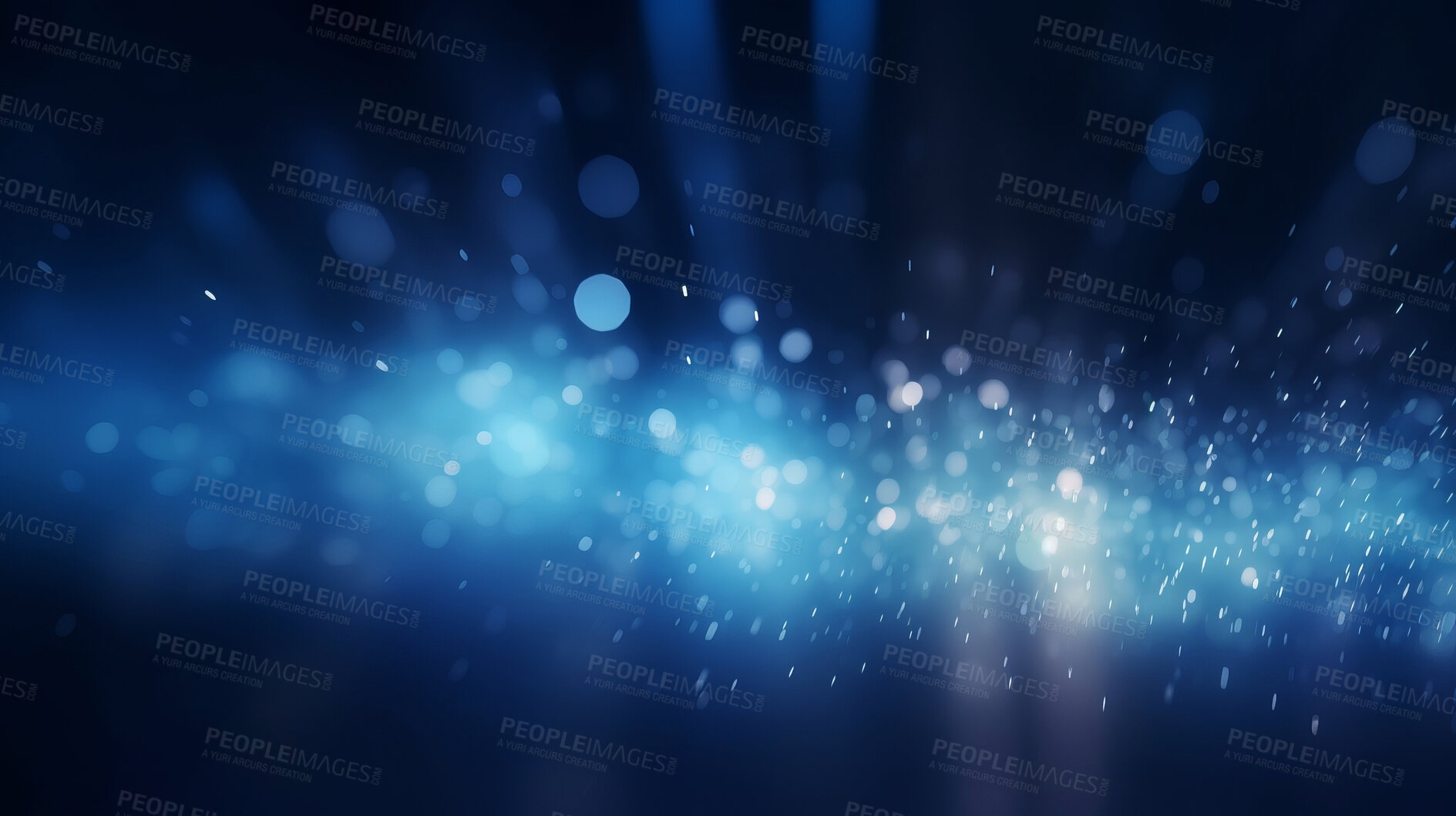 Buy stock photo Blue glitter glow particle bokeh background. Festive celebration wallpaper concept