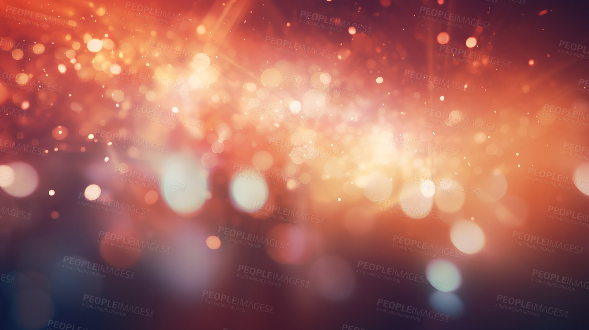 Buy stock photo Gold and red glitter glow particle bokeh background. Festive celebration wallpaper concept