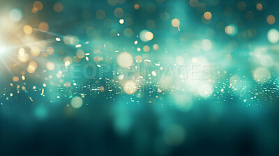 Teal glitter glow particle bokeh background. Festive celebration wallpaper concept