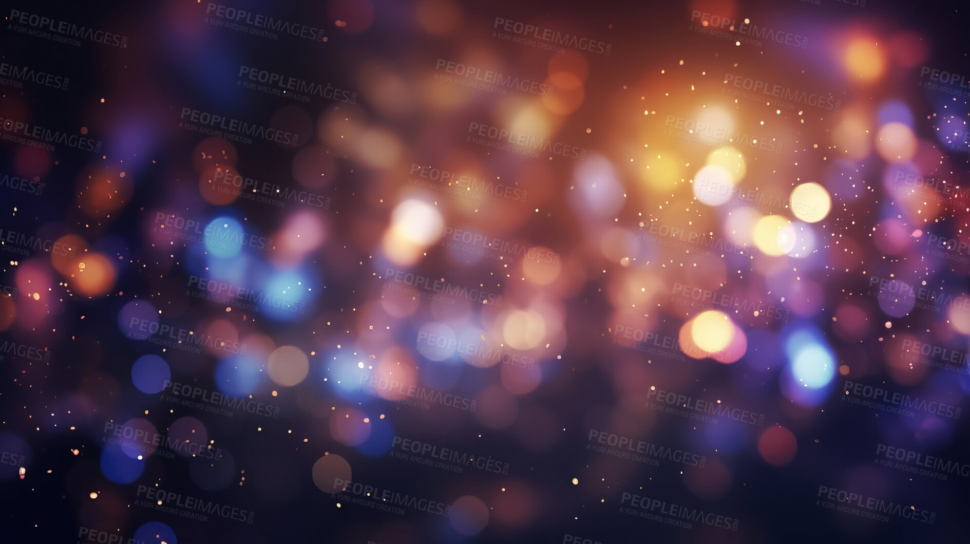 Buy stock photo Gold and blue glitter glow particle bokeh background. Festive celebration wallpaper concept