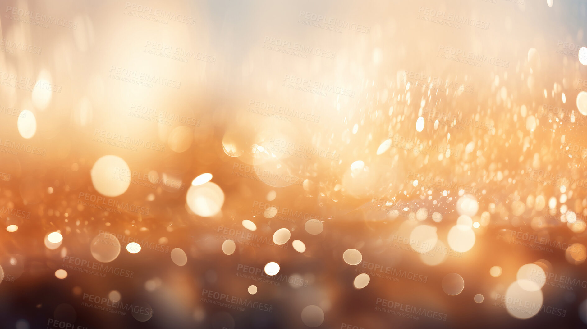 Buy stock photo Gold glitter glow particle bokeh background. Festive celebration wallpaper concept