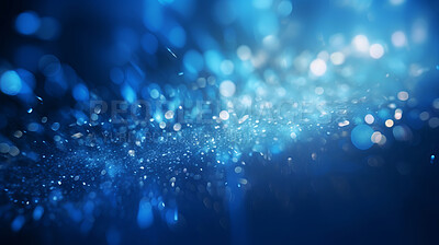 Buy stock photo Blue glitter glow particle bokeh background. Festive celebration wallpaper concept