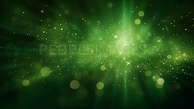 Buy stock photo Green glitter glow particle bokeh background. Festive celebration wallpaper concept