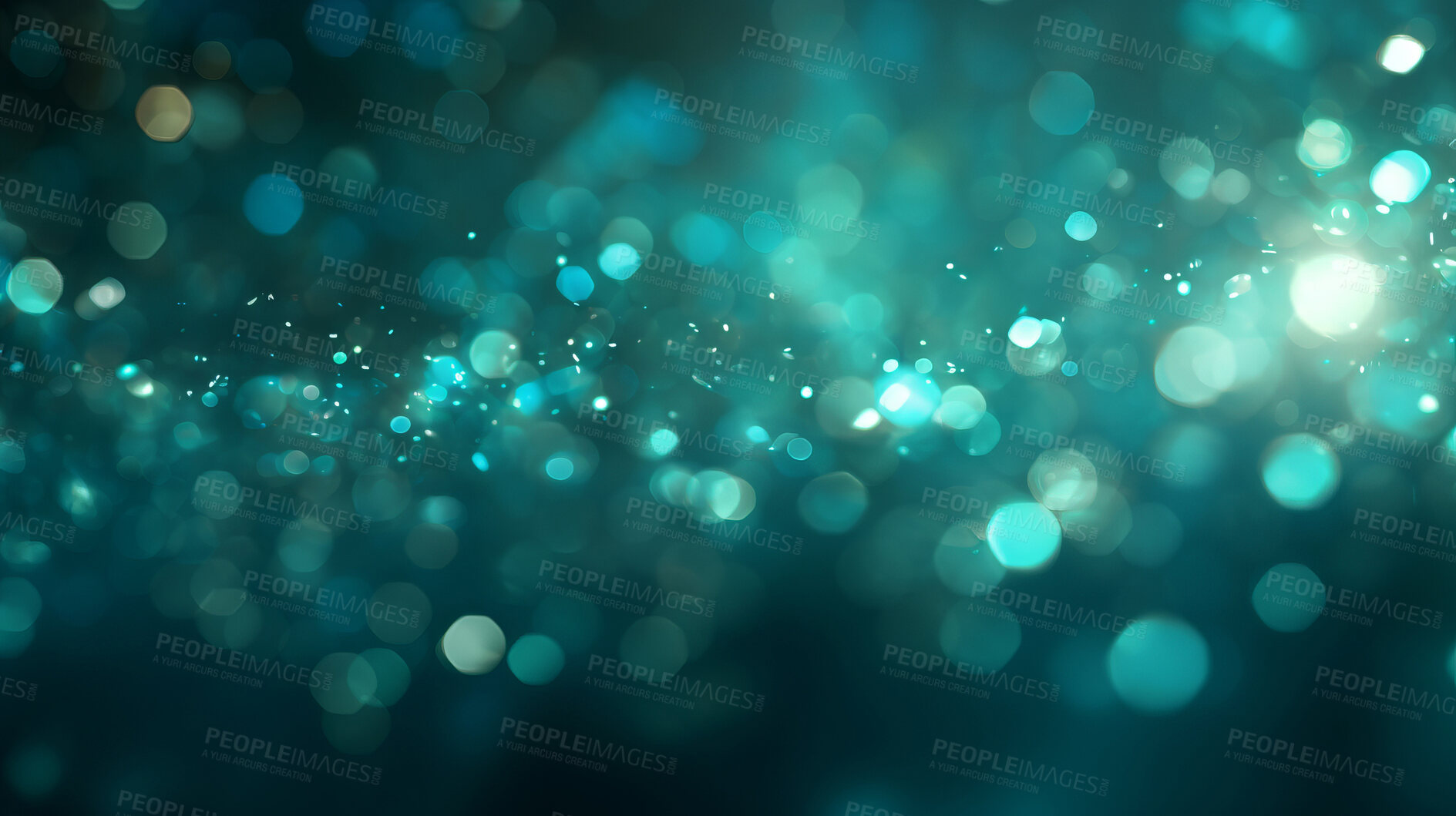 Buy stock photo Teal glitter glow particle bokeh background. Festive celebration wallpaper concept