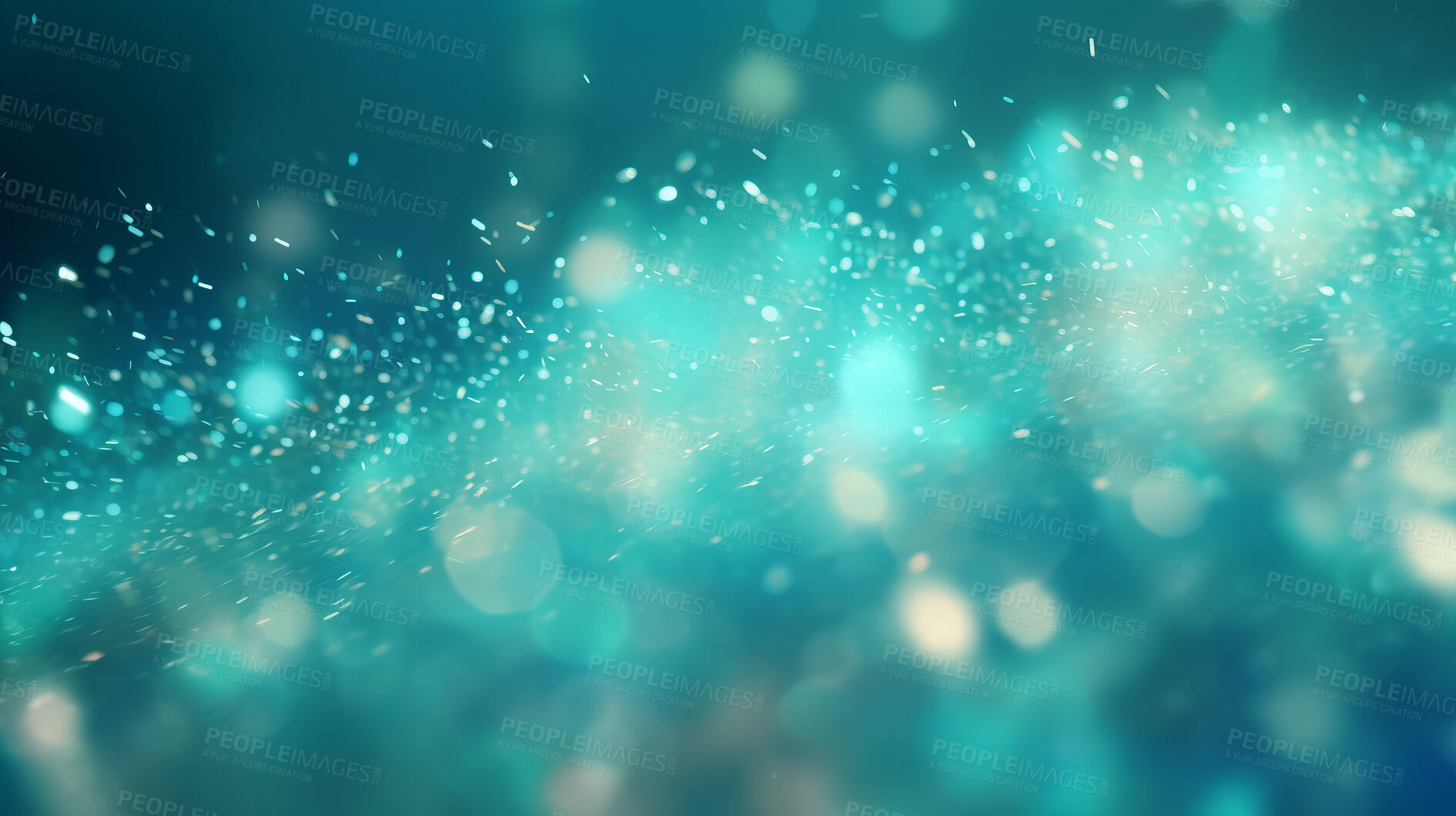 Buy stock photo Teal glitter glow particle bokeh background. Festive celebration wallpaper concept
