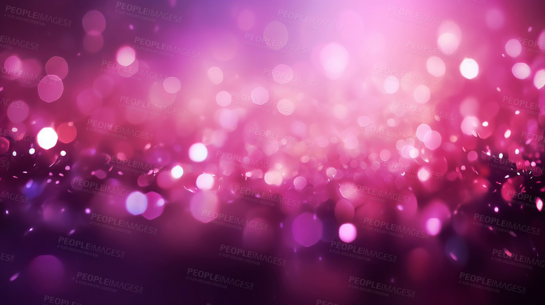 Buy stock photo Purple and pink glitter glow particle bokeh background. Festive celebration wallpaper concept