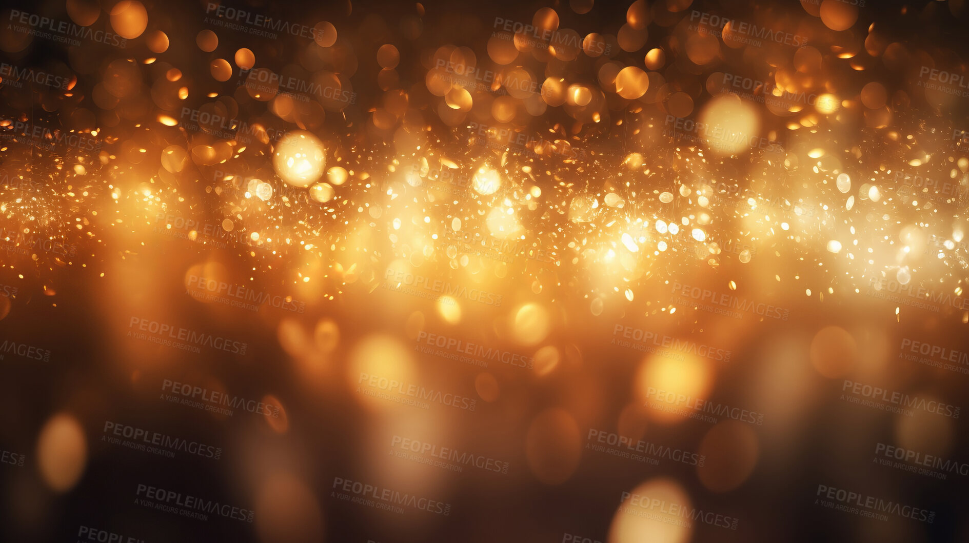 Buy stock photo Gold glitter glow particle bokeh background. Festive celebration wallpaper concept