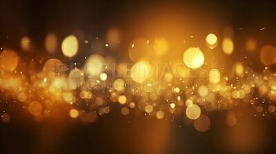 Buy stock photo Gold glitter glow particle bokeh background. Festive celebration wallpaper concept