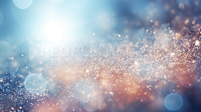 Blue glitter glow particle bokeh background. Festive celebration wallpaper concept