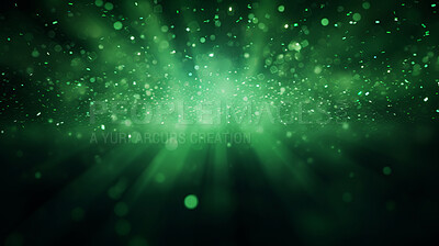 Buy stock photo Green glitter glow particle bokeh background. Festive celebration wallpaper concept