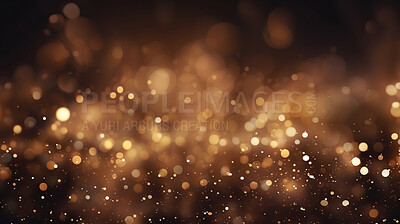 Buy stock photo Gold glitter glow particle bokeh background. Festive celebration wallpaper concept