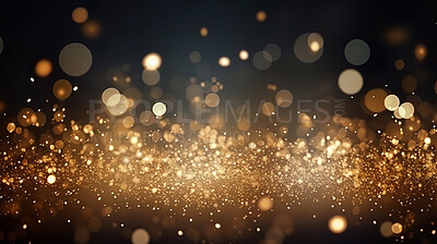 Buy stock photo Gold glitter glow particle bokeh background. Festive celebration wallpaper concept