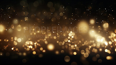 Buy stock photo Gold glitter glow particle bokeh background. Festive celebration wallpaper concept