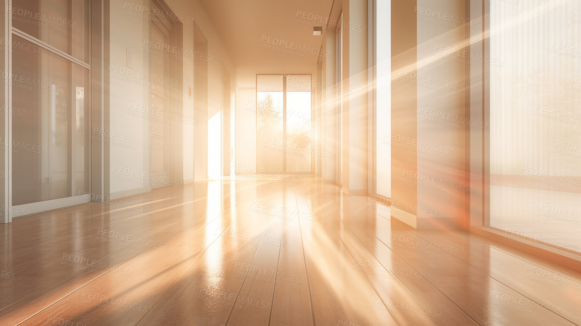 Buy stock photo Sunlight in home entrance hallway. Warm peaceful interior design