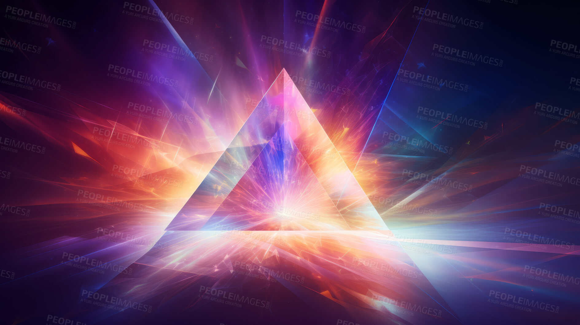 Buy stock photo Triangle rainbow prism light effect. Background overlay pattern design.