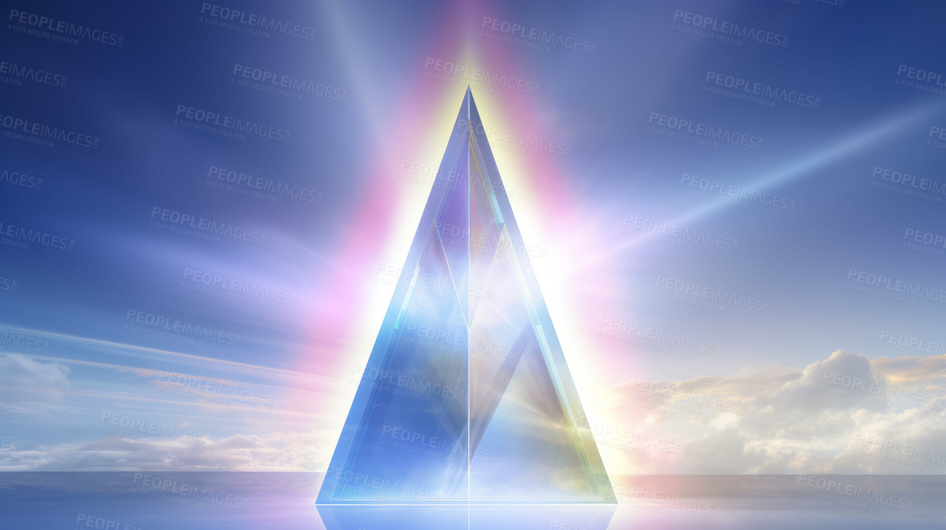 Buy stock photo Triangle rainbow prism light effect. Background overlay pattern design.