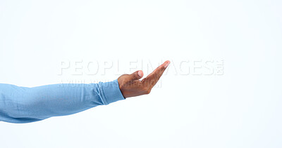 Buy stock photo Hand, studio background and come here with a gesture for communication, welcome or greeting. Contact, join and a person or an arm for conversation, support or reaching out on a backdrop for help