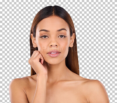 Skincare, cosmetic and portrait of woman beauty with clear skin after treatment or facial isolated in a studio blue background. Soft, natural and clean model due to dermatology due to self care