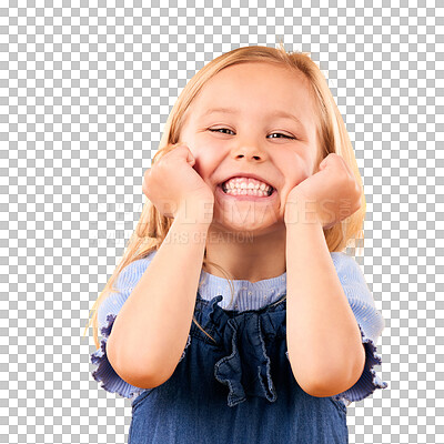 Portrait, child and girl with a smile, surprise and excited on a yellow studio background. Face, person and kid with happiness, announcement and good news with a prize, wow and winner with giveaway