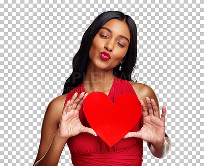 Kiss, heart and valentines day with a woman on a pink background