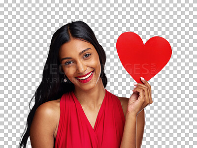 Portrait, heart and smile with a woman on a pink background in s