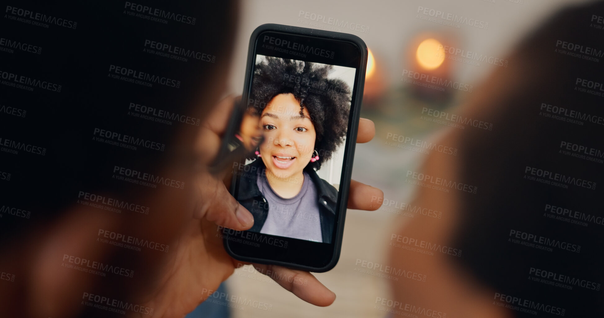 Buy stock photo Couple, screen and a phone for a video call with a woman for communication or marriage advice. Social media, home and people speaking to a consultant on a mobile for a conversation or contact