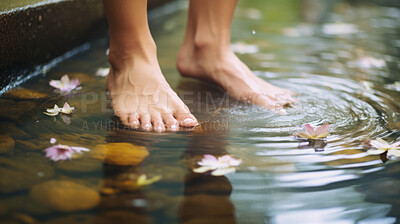 Close-up of manicured feet in foot spa. Beauty spa for treatment and relaxation