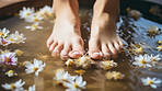 Close-up of manicured feet in foot spa. Beauty spa for treatment and relaxation