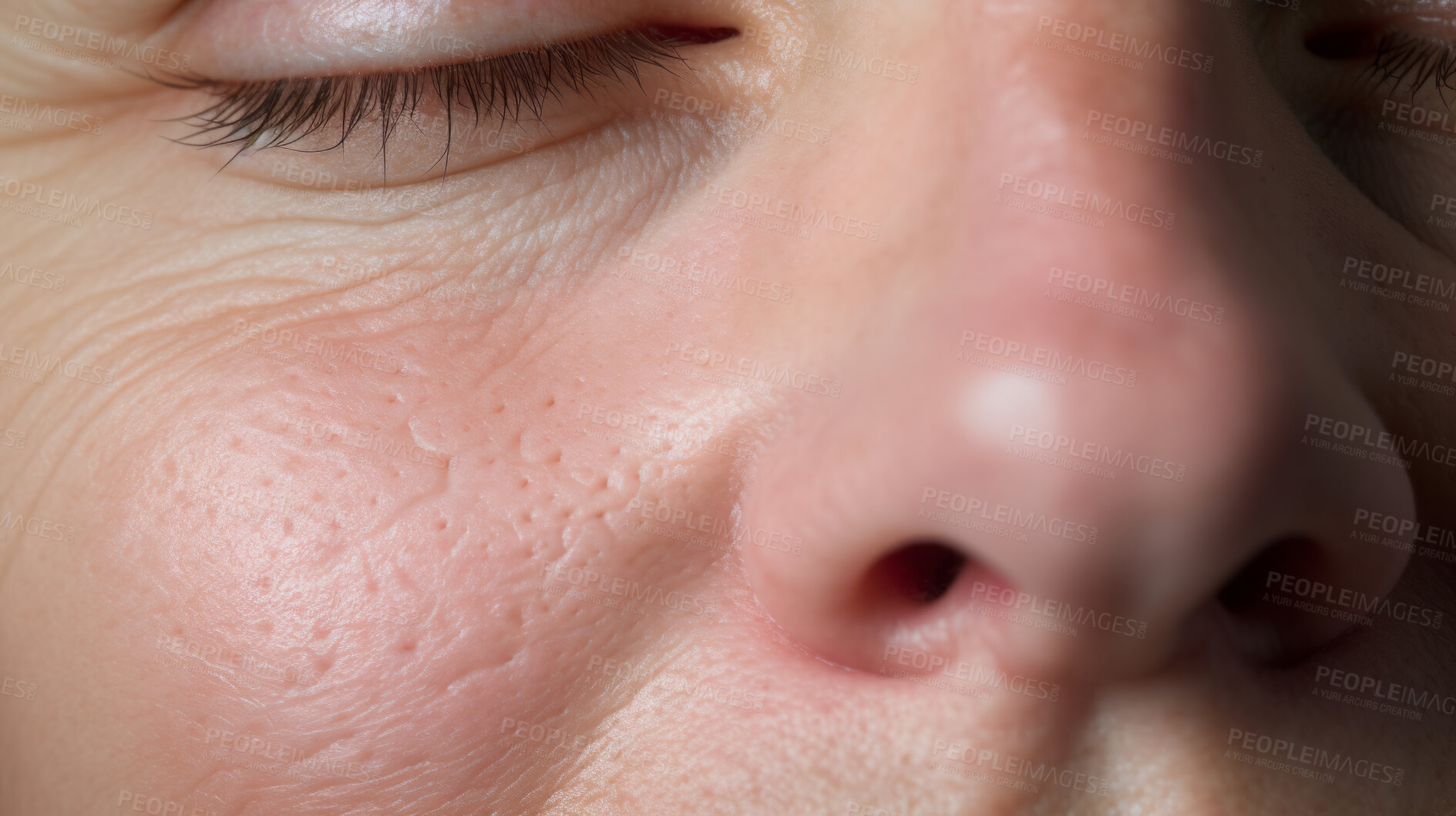 Buy stock photo Close-up of pores or fine lines and wrinkles. Beauty treatment and skin health