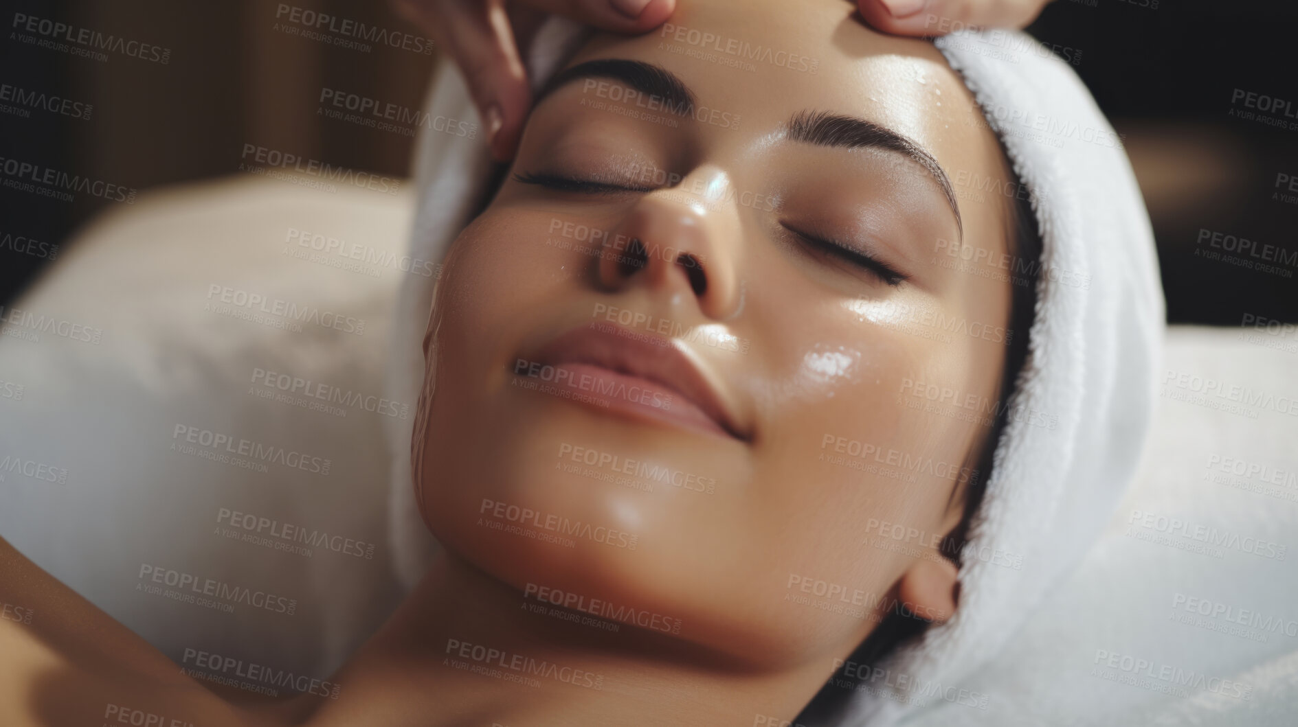 Buy stock photo Relaxed woman receiving beauty treatment at a beauty salon. Beautiful radiant skin