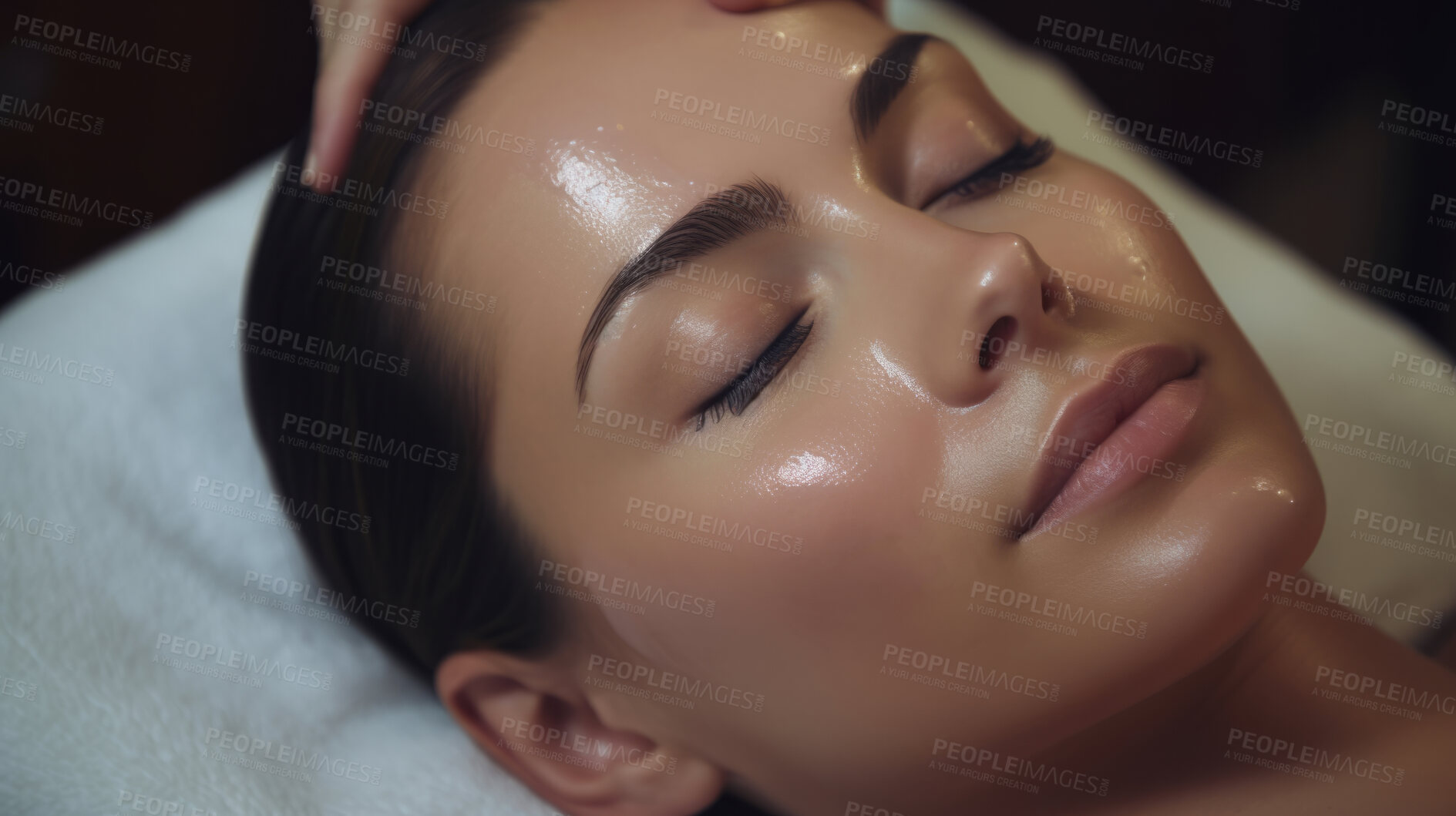 Buy stock photo Relaxed woman receiving beauty treatment at a beauty salon. Beautiful radiant skin