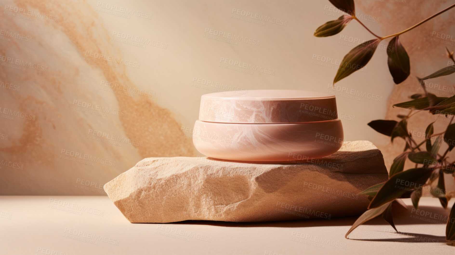 Buy stock photo Modern skin moisturiser jar with rock texture. Eco friendly or recycled product