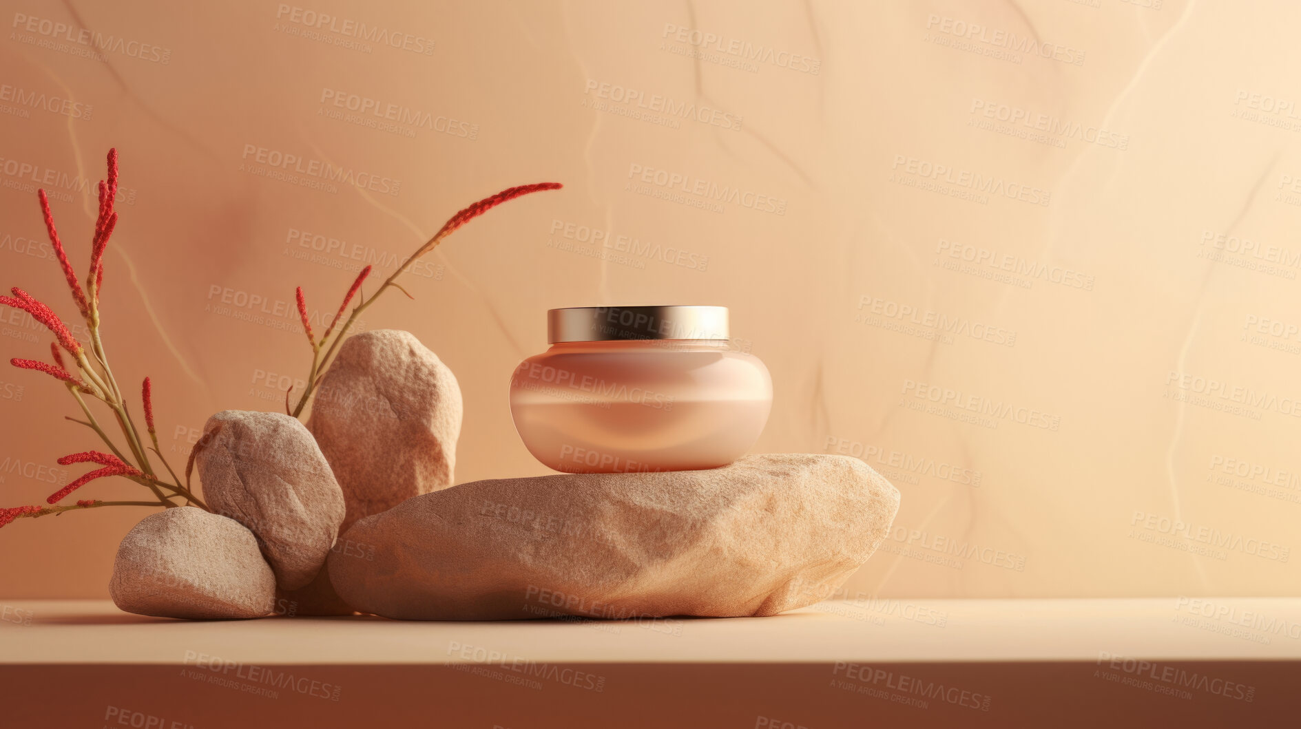 Buy stock photo Modern skin moisturiser jar with rock texture. Eco friendly or recycled product