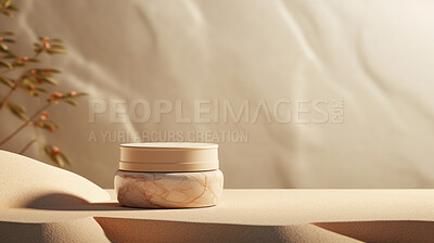 Buy stock photo Modern skin moisturiser jar with rock texture. Eco friendly or recycled product