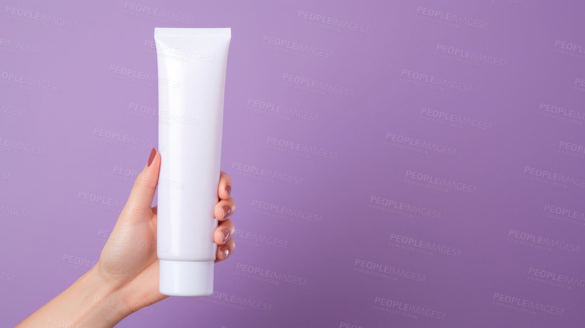 Buy stock photo Close up of hand holding tube cosmetic product. Skincare hygiene moisturiser