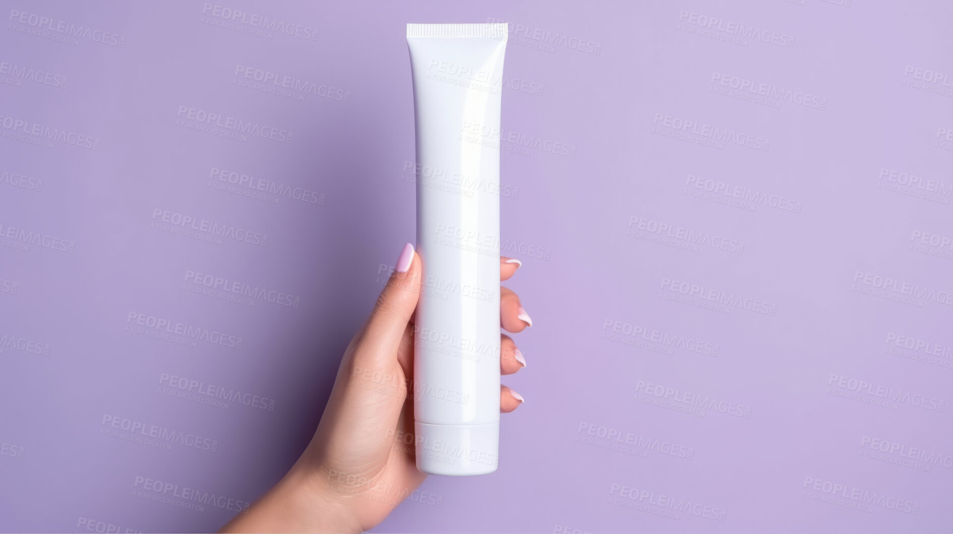 Buy stock photo Close up of hand holding tube cosmetic product. Skincare hygiene moisturiser