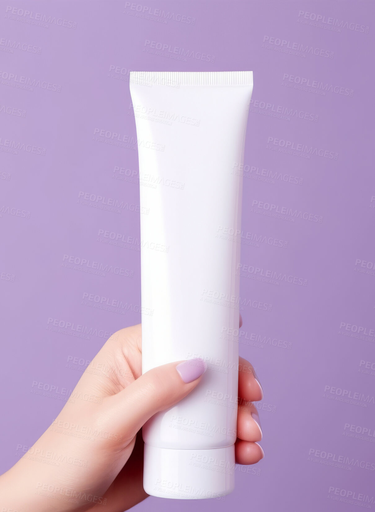 Buy stock photo Close up of hand holding tube cosmetic product. Skincare hygiene moisturiser