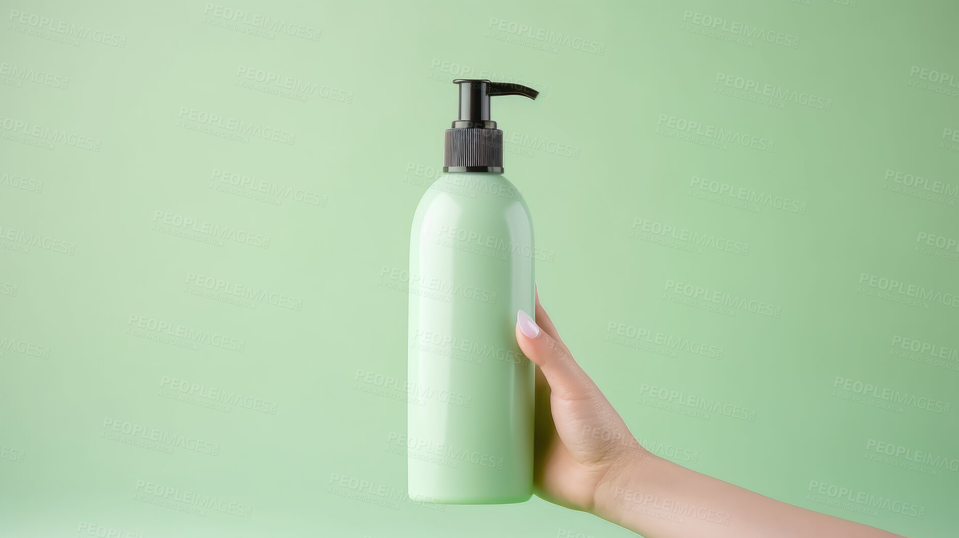 Buy stock photo Close up of hand holding a shampoo or cosmetic product. Skincare hygiene moisturiser