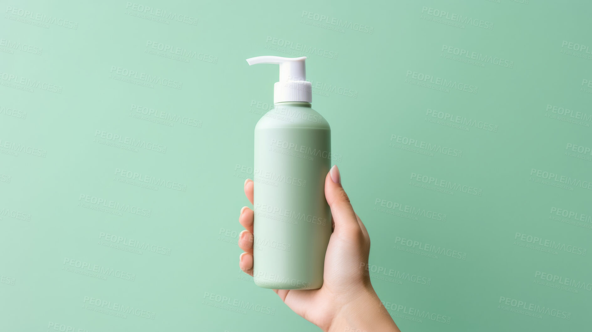 Buy stock photo Close up of hand holding a shampoo or cosmetic product. Skincare hygiene moisturiser