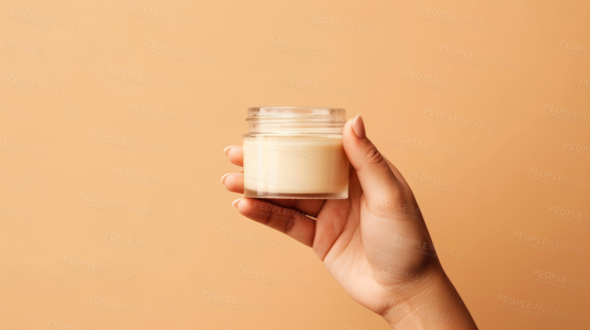 Buy stock photo Close up of hand holding a jar of cosmetic product. Skincare hygiene moisturiser