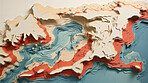 Abstract topographic map landscape. Paper cutout style of mountain and river